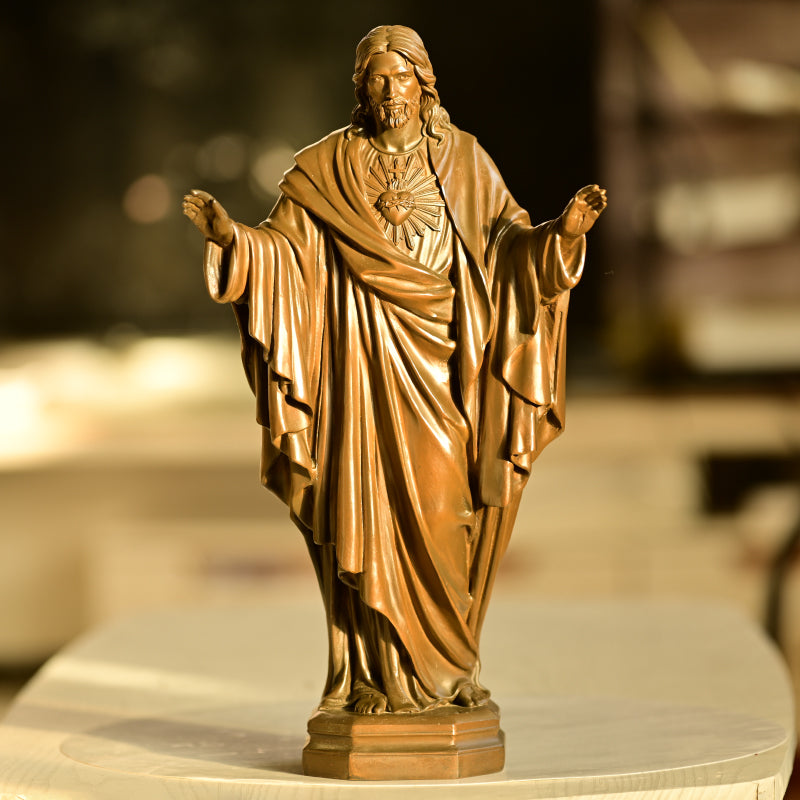 Sacred Heart of Jesus Brass Statue in Divine Compassion and Grace