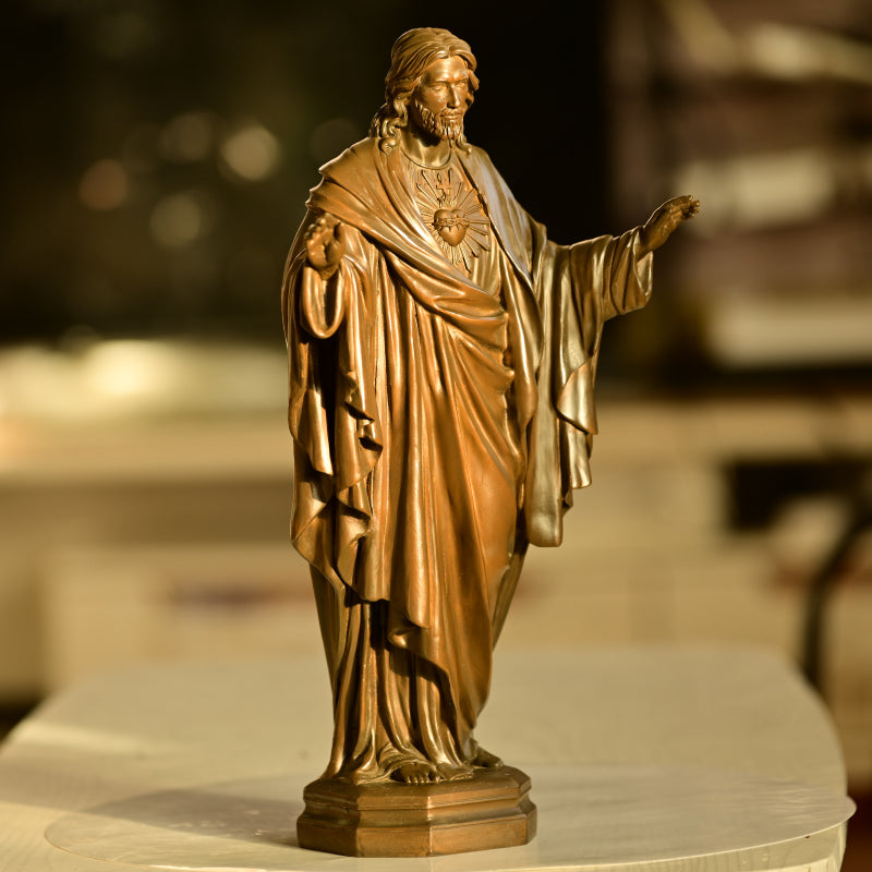 Sacred Heart of Jesus Brass Statue in Divine Compassion and Grace