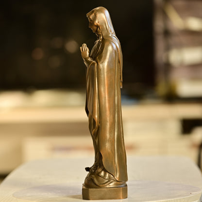 Blessed Virgin Mary Brass Statue in Prayerful Devotion and Grace