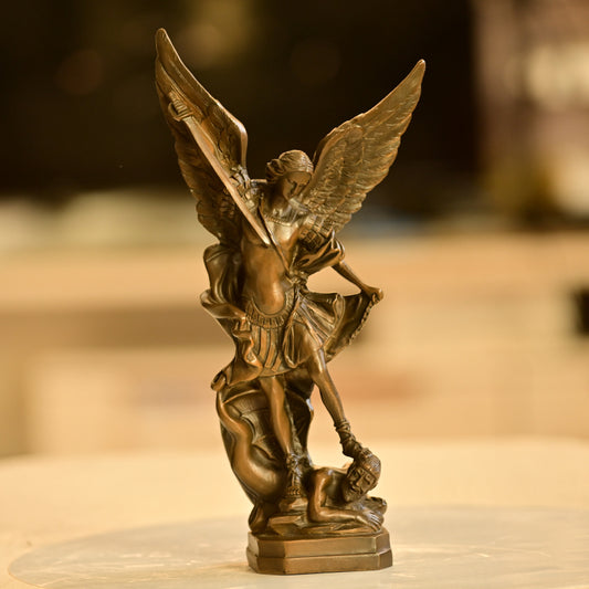 Saint Michael the Archangel Brass Statue Defeating Evil